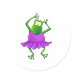 Ballerina Purple Tutu Dancing Frog Round Sticker