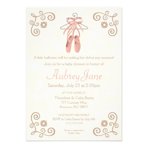 Ballerina Shoes Baby Shower Invitation Cards
