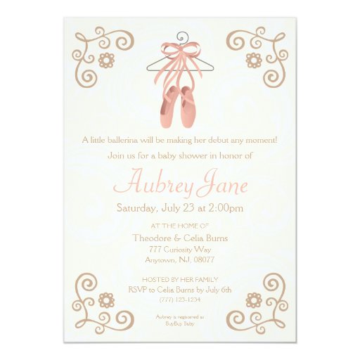 Ballerina Shoes Ballet Baby Girl Shower Invitation Zazzle