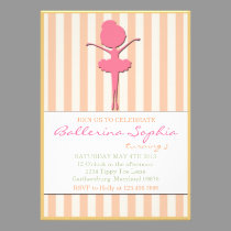Ballerina Striped Birthday Invitation invitations