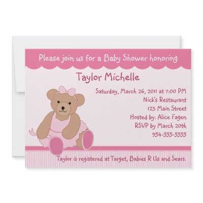 Ballerina Teddy Bear Baby Shower Invitation by Personalizedbydiane