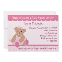 Ballerina Teddy Bear Baby Shower Invitation