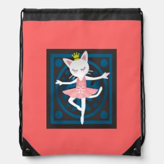 Ballet Cat Drawstring Backpacks