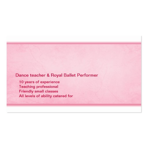 Ballet dance instructor teacher business cards (back side)