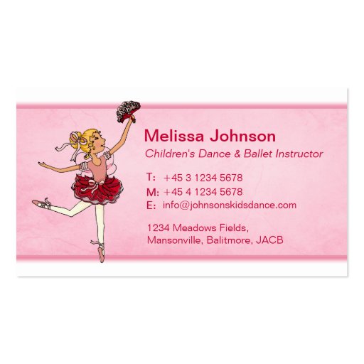 Ballet dance instructor teacher business cards (front side)