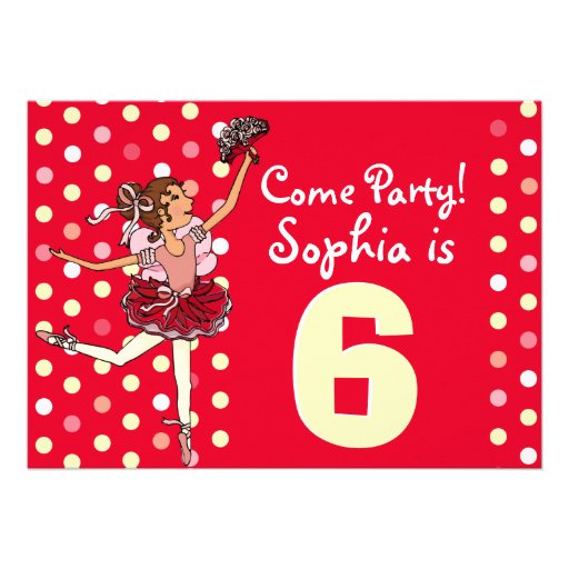 Ballet kids party red yellow invitation