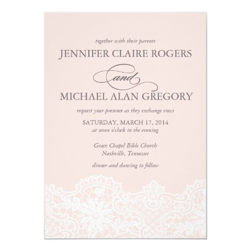 Ballet Pink Lace Wedding Invitation Custom Invites