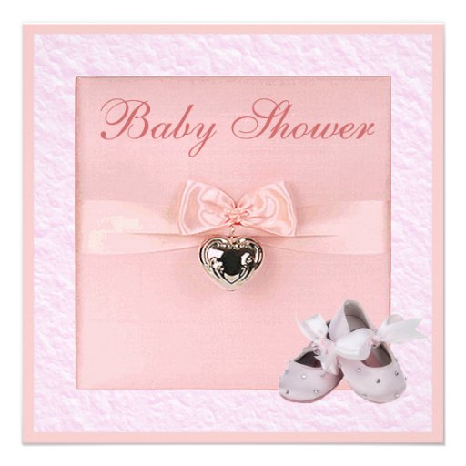Ballet Shoes & Locket Girls Pink Baby Shower Announcement