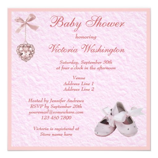 Ballet Shoes & Locket Girls Pink Baby Shower Announcement