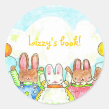 balloon bunnies bookplate round stickers