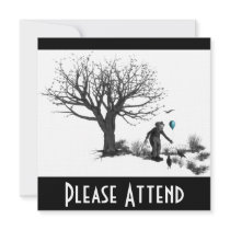 Balloon Clown Old Tree & Black Birds Turquoise Personalized Invite