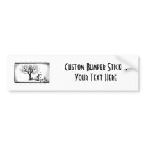 Balloon Clown & Ravens By Creepy Tree - B&W Bumper Sticker