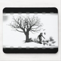 Balloon Clown & Ravens By Creepy Tree - B&W Mouse Pads