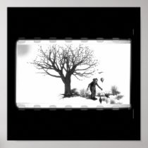Balloon Clown & Ravens By Creepy Tree - B&W Posters