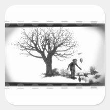 Balloon Clown & Ravens By Creepy Tree - B&W Square Stickers