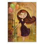 Balloon Girl Digital Collage Blank Greeting Card cards