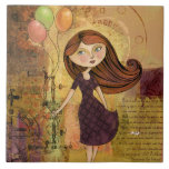Balloon Girl Digital Collage Decorative Tile tiles