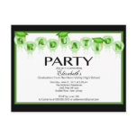 Balloon Graduation Party Invitation Green Cap Postcards