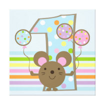 Balloon Mouse Blue 1st Birthday Canvas Print