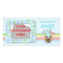 Balloon Mouse Blue Birthday Photo Card