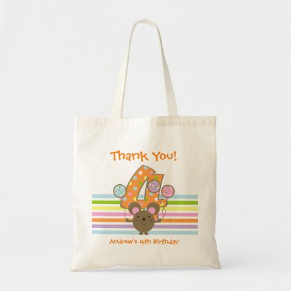 Balloon Mouse Orange 4th Birthday Thank You Tote Bags