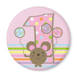 Balloon Mouse Pink 1st Birthday Magnet
