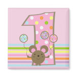 Balloon Mouse Pink 1st Birthday Magnet