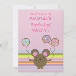 Balloon Mouse Pink Birthday Party Invitation invitation