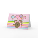 Balloon Mouse Pink Happy 1st Birthday Card