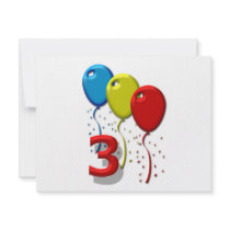 balloons 03 years invitations