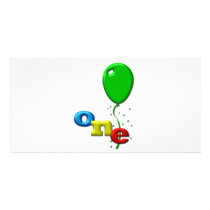 balloons 1 year old custom photo card