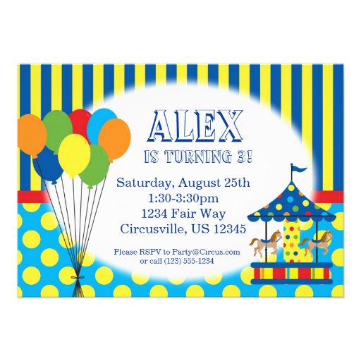 Chalk Style Circus Personalised Childrens Birthday Party Invitations