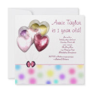 Balloons Dots Pink Girls 1st Birthday Party invitation