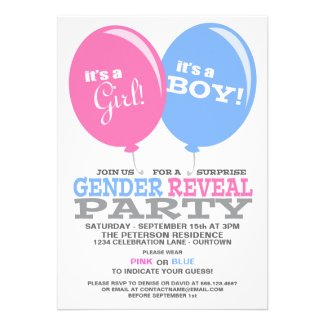 Balloons Gender Reveal Party Invitation Custom Announcements