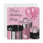 Balloons Gifts Girls Pink Black Birthday Party Custom Invites