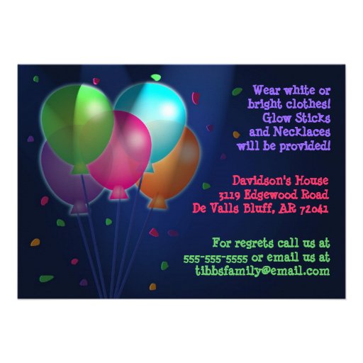 Balloons Glow in the Dark Party Invitations