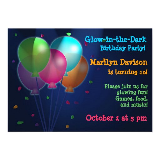 Balloons Glow in the Dark Party Invitations