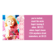 Balloons Raspberry Argyle Birthdy Photo Invitation Custom Photo Card