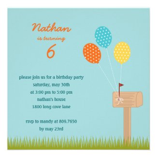 Balloons Sign Birthday Party Invitation - Blue