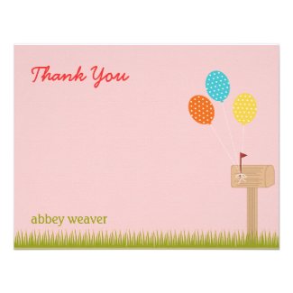 Balloons Sign Flat Thank You Card - Pink Custom Invites
