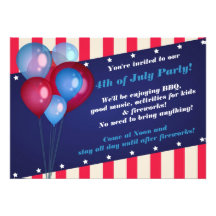 Balloons & Stripes 4th of July Party Invitations