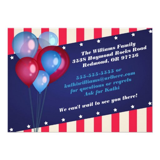 Balloons & Stripes 4th of July Party Invitations