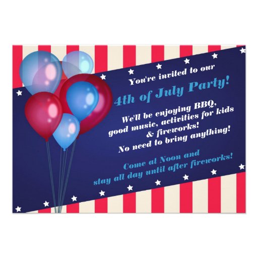 Balloons & Stripes 4th of July Party Invitations (front side)