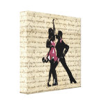 Ballroom dancers on vintage paper canvas print