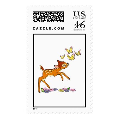 Bambi playing with butterflies postage