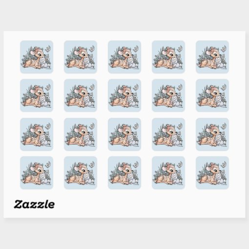 Bambi Thumper Sitting In The Flowers Square Sticker Zazzle