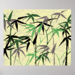 Bamboo Foliage Stalks, Leaves, Green, Gray, Yellow Poster