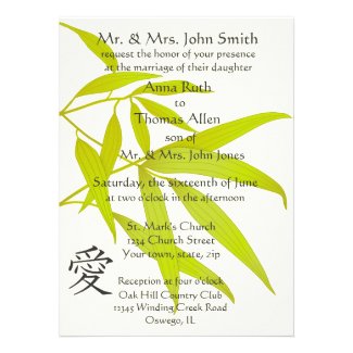 Bamboo Leaves and Japanese Symbol Invitation