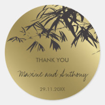 Bamboo Leaves Black + Gold Thank You / Favor Label Sticker