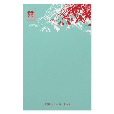 Bamboo Leaves + Double Xi Blue Wedding Stationery by fatfatin_red_knot